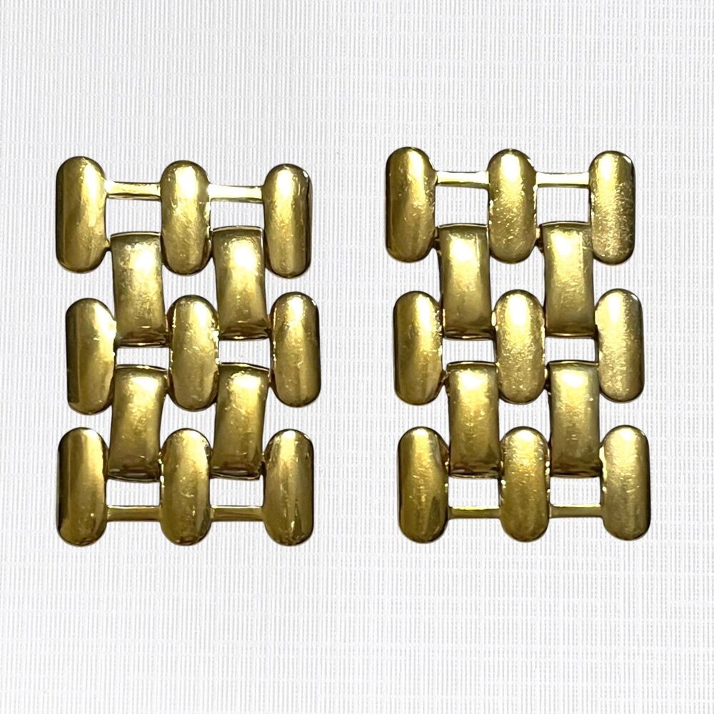 Vintage Panther Link Chain Earrings Gold Tone Geometric Pierced 1.5" Chunky